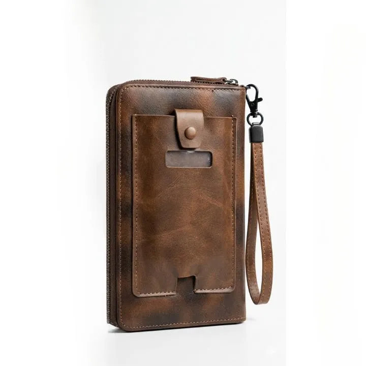 men's Brown Leather wallet with Strap
