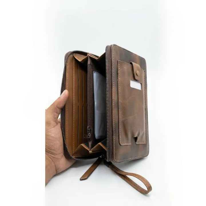 men's Brown Leather wallet with Strap