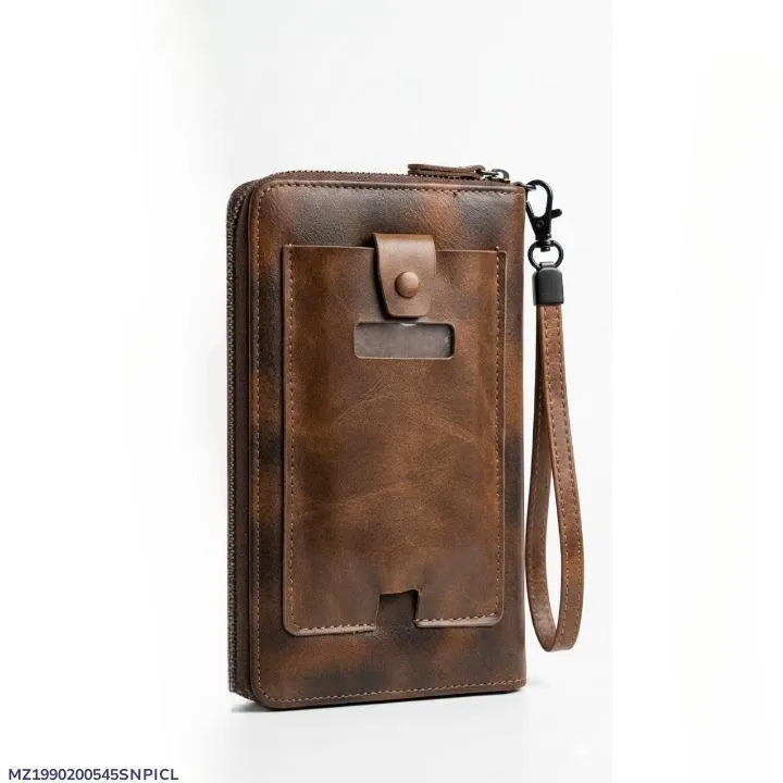 men's Brown Leather wallet with Strap