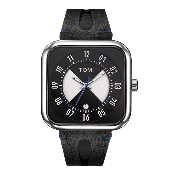 Men's Black Leather Strap Watch