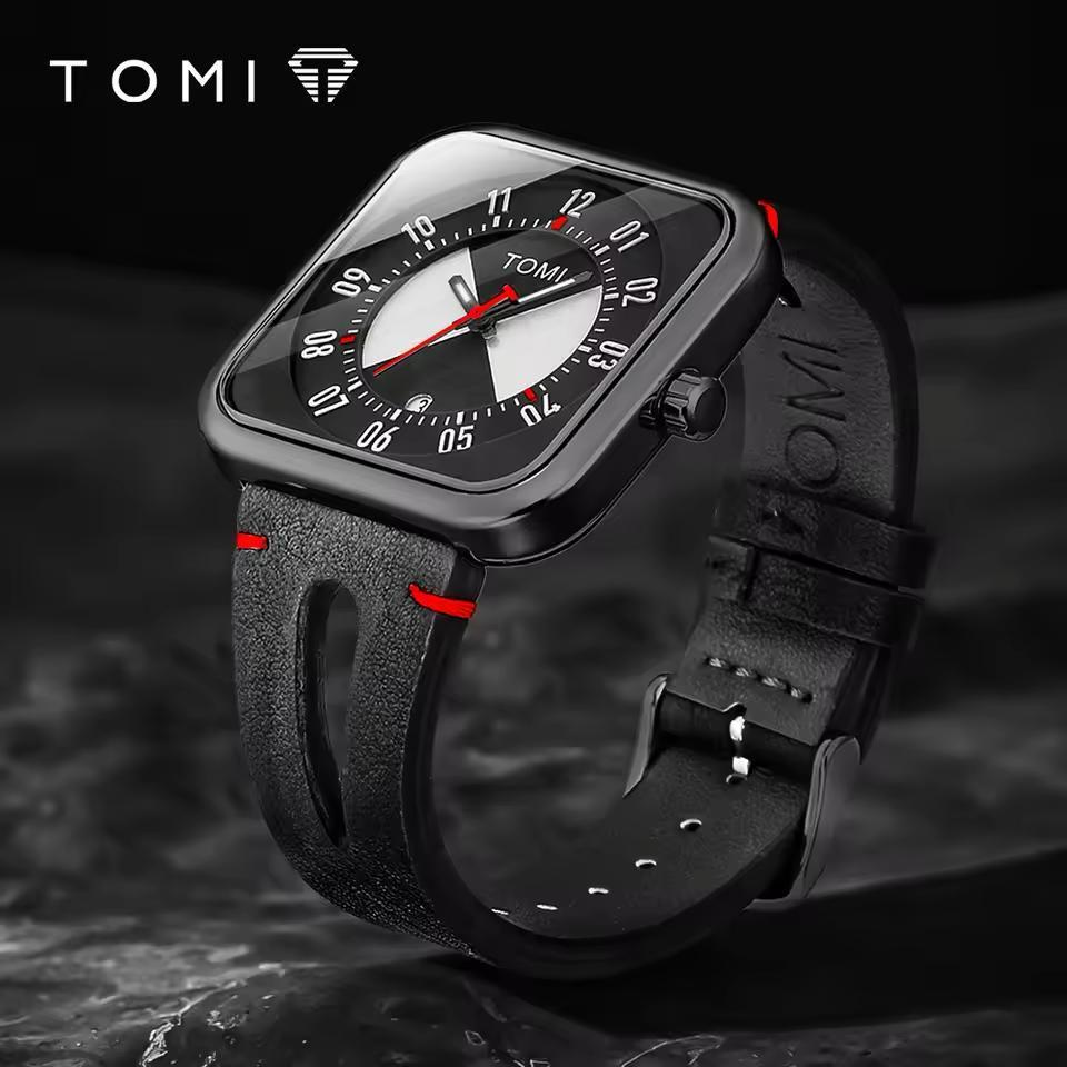 Men's Black Leather Strap Watch