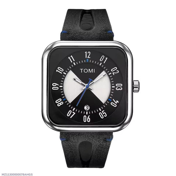 Men's Black Leather Strap Watch