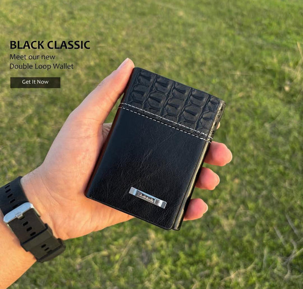 Premium Leather wallet with Coroc Texture , Black & Brown