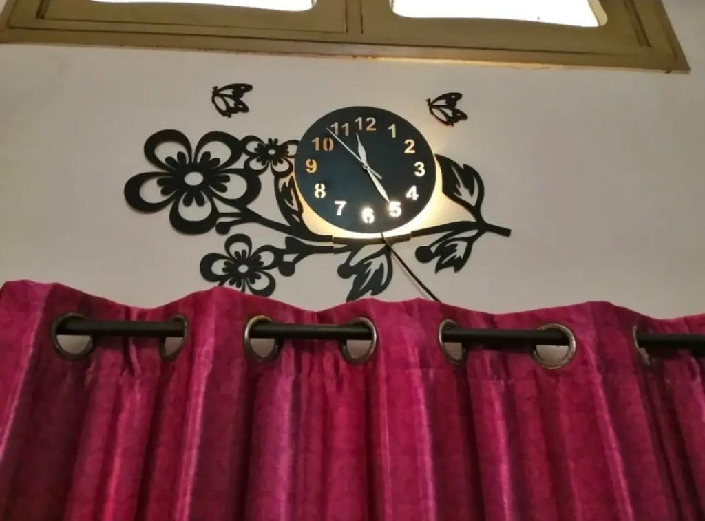 3D flower wooden wall clock