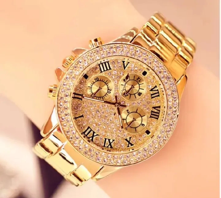 Golden Crystal Woman Watch